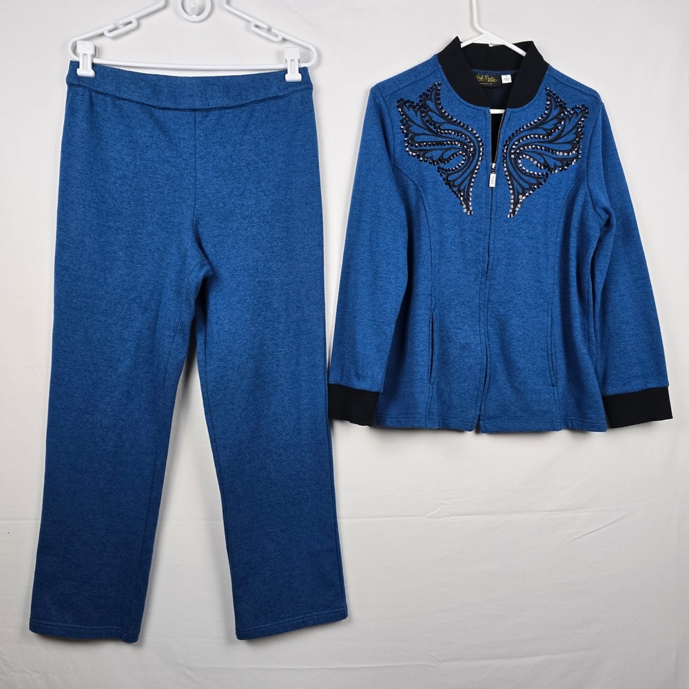 Bob Mackie Wearable Art Blue Sequin Butterfly Tracksuit Set Jacket Pants Medium‎